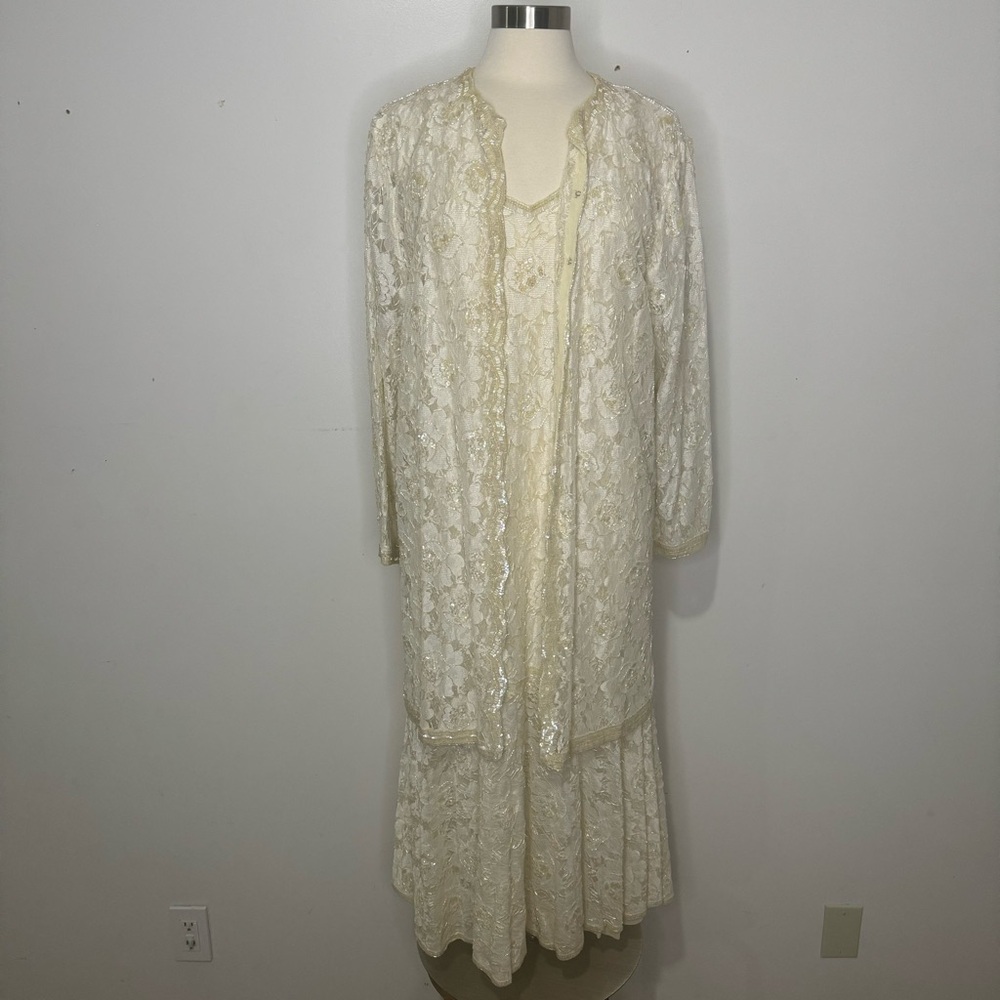 VINTAGE | JUDITH ANN PLUS Lace Beaded Dress Jacket Set Size 1X 16-18